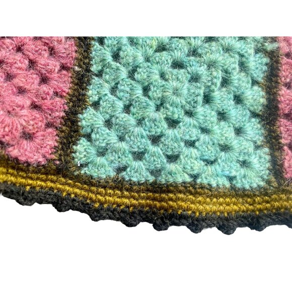Vintage Granny Square Afghan squares blanket throw Mustard Pink Green Black Purp - Picture 7 of 10